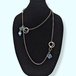 (2/$20) Asymmetrical Chain & Blue Bead Necklace